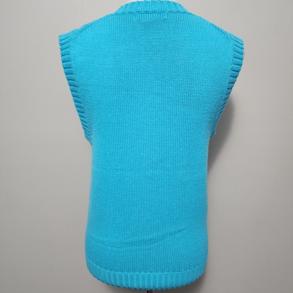 Vintage Justin Trent Turquoise Cable Knit Vneck Sweater Vest Size Small - Picture 4 of 6